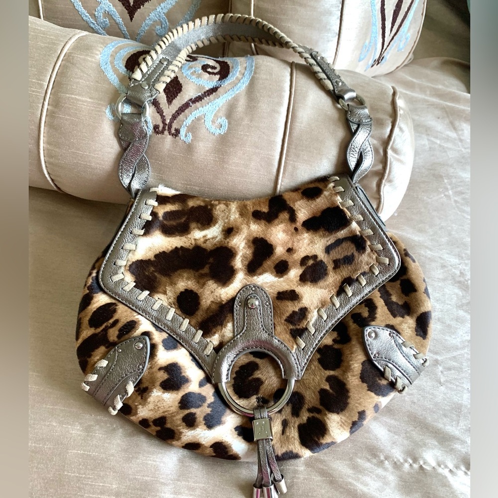 Cole Haan Leather Leopard and Hide Skin Flap Purse Bag